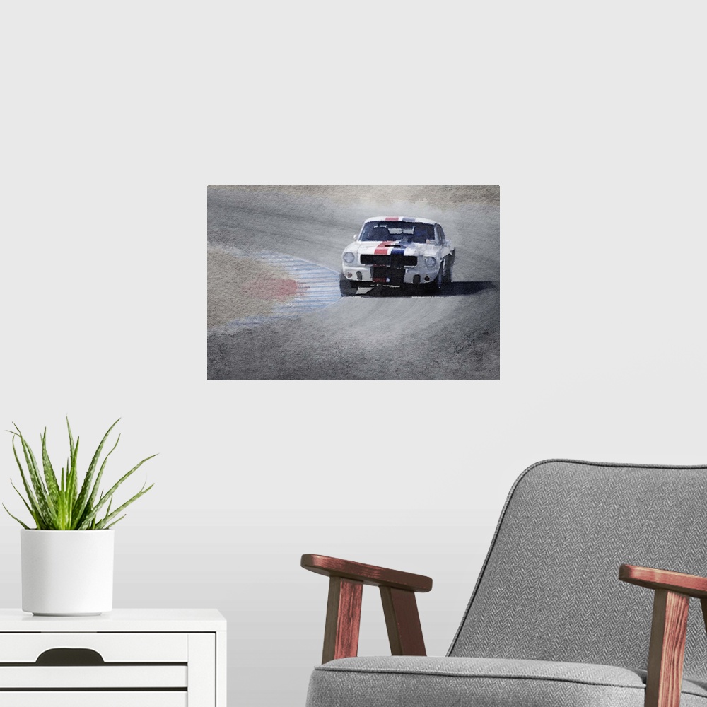 A modern room featuring Mustang on Race Track Watercolor