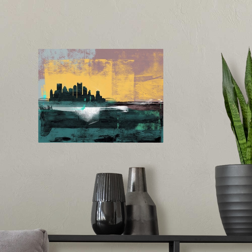 A modern room featuring Pittsburgh Abstract Skyline I