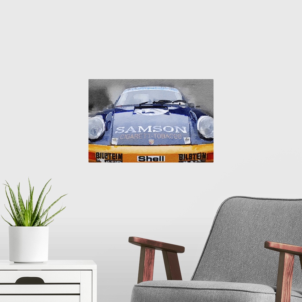 A modern room featuring Porsche 911 Front End Watercolor