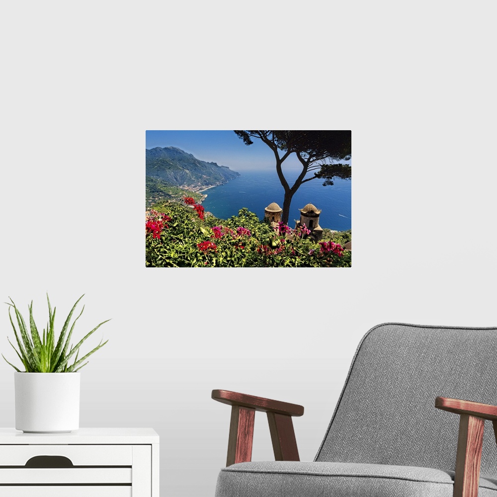 A modern room featuring Scenic Vista of the Amalfi Coast at Ravello, Campania, Italy.