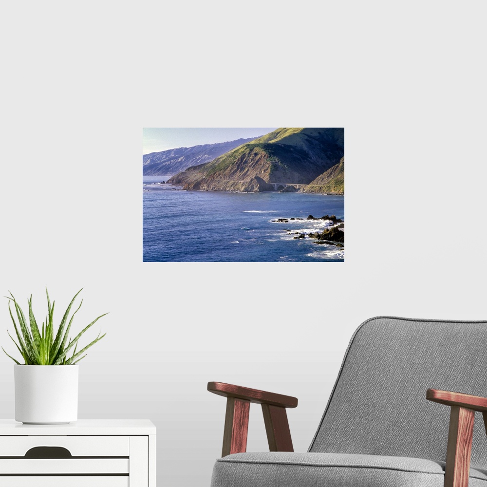 A modern room featuring View of California Highway 1 with the Rocky Creek Bridge, Big Sur Coast, California