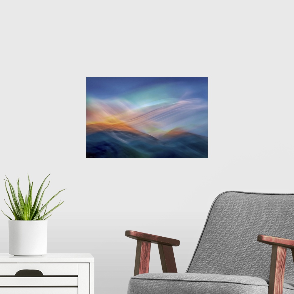 A modern room featuring Abstract of Idaho Peak in Winter, from New Denver in BC, Canada.
