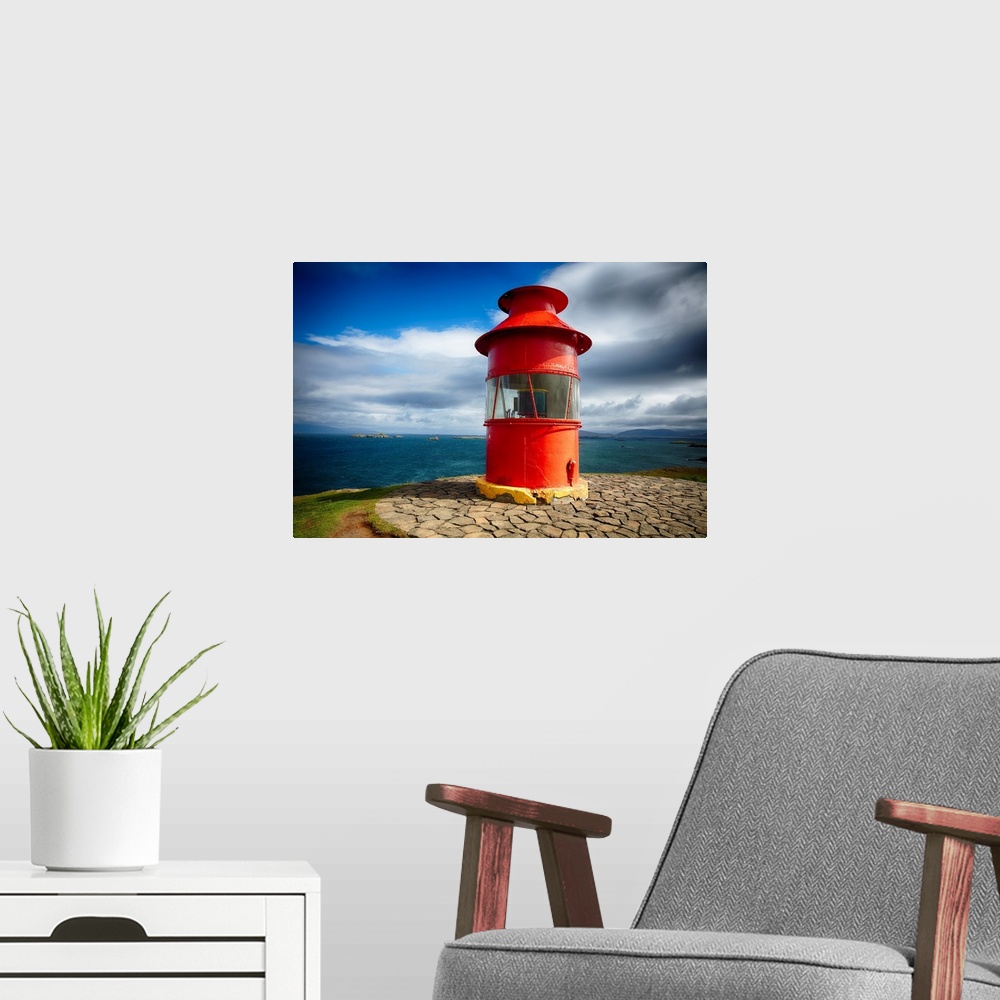 A modern room featuring Red lighthouse in Stykkisholmur, Iceland on the Snaefellsnes peninsula