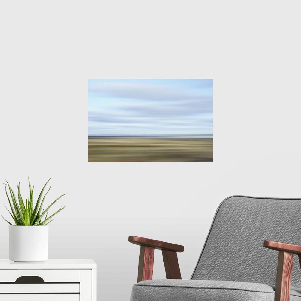 A modern room featuring Artistically blurred photo. Deserted fields in de swampy nature reserve Agger Tange, North Jutlan...