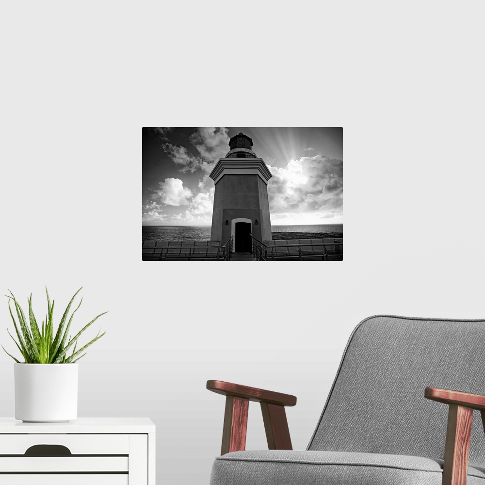 A modern room featuring Low Angle View of a Lighthouse Tower Against Dramatic Sky, Cabo Rojo, Puerto Rico