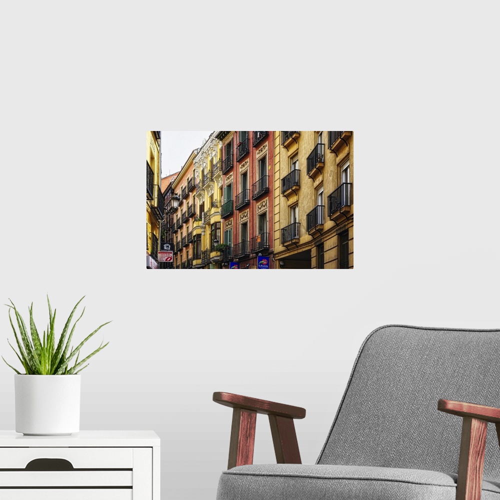 A modern room featuring Colorful Balconies of Calle De Las Fuentes, Madrid, Spain