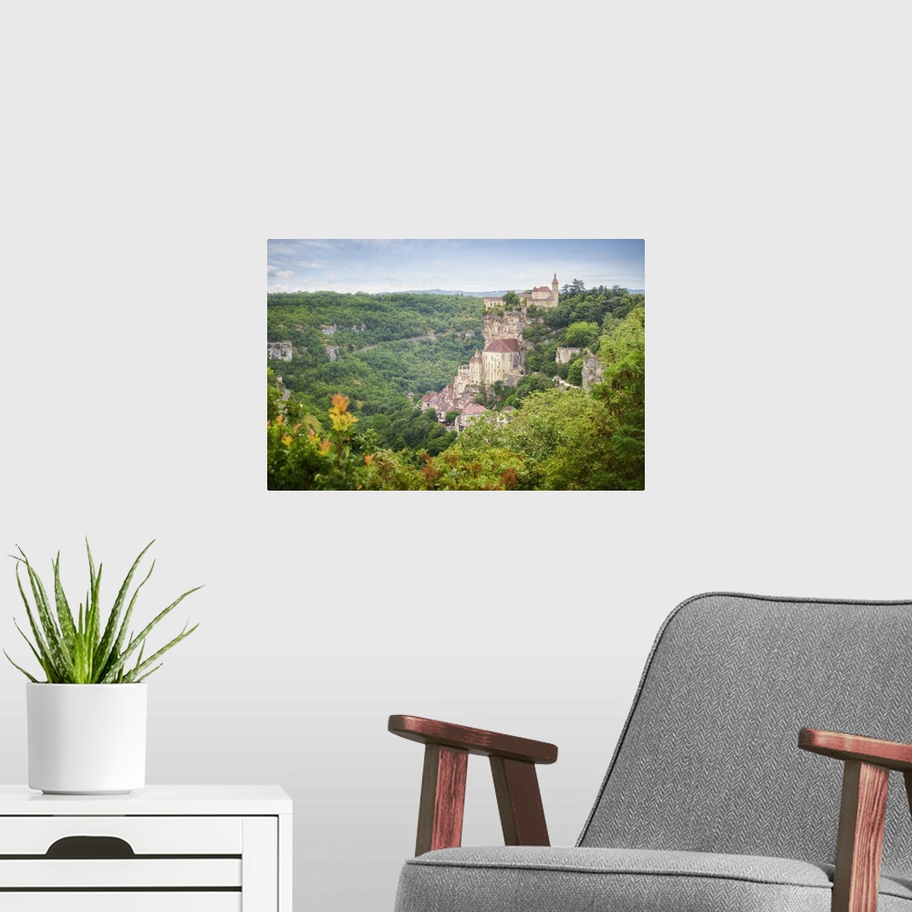 A modern room featuring Landscape view of Rocamadour, old medival city in The south of France on occitanie area.
City in...