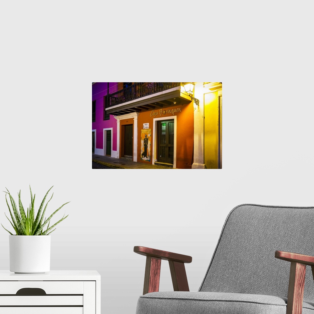 A modern room featuring Colorful House Facades at Night, Old San Juan, Puerto Rico