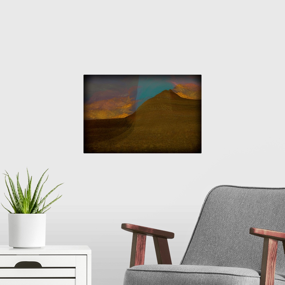 A modern room featuring Photograph of an abstract landscape with rolling hills created with a composite.