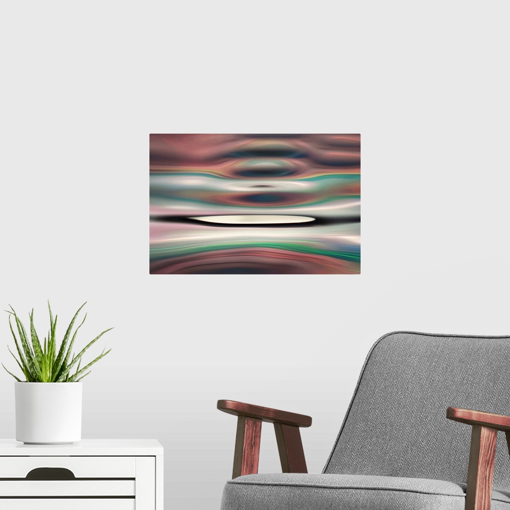 A modern room featuring Abstract photo of smooth waves in earthy tones.
