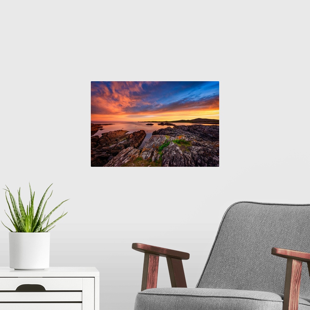 A modern room featuring Sunset over the Irish coast