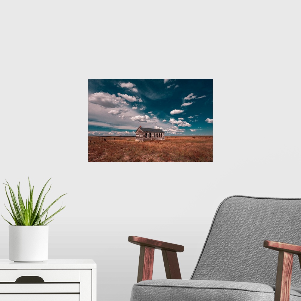 A modern room featuring Beautiful clouds over lone house at Thunder Basin National Grassland, Wyoming