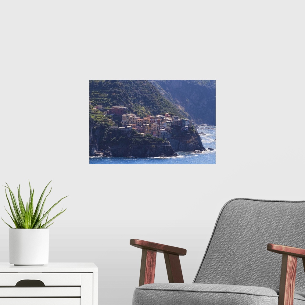 A modern room featuring Small Town on a Cliff at Seaside, Corniglia, Cinque Terre, Ligur