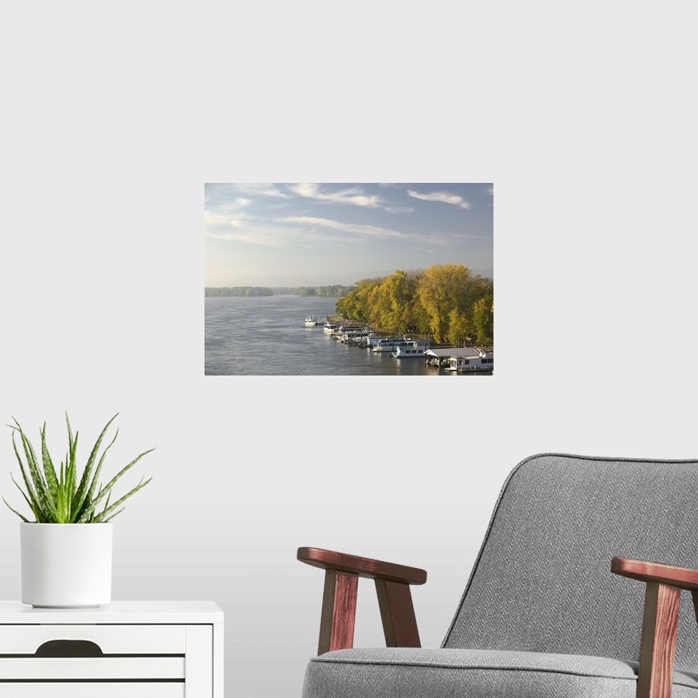 A modern room featuring Boats anchored at a port, Mississippi River Valley, La Crosse, Wisconsin