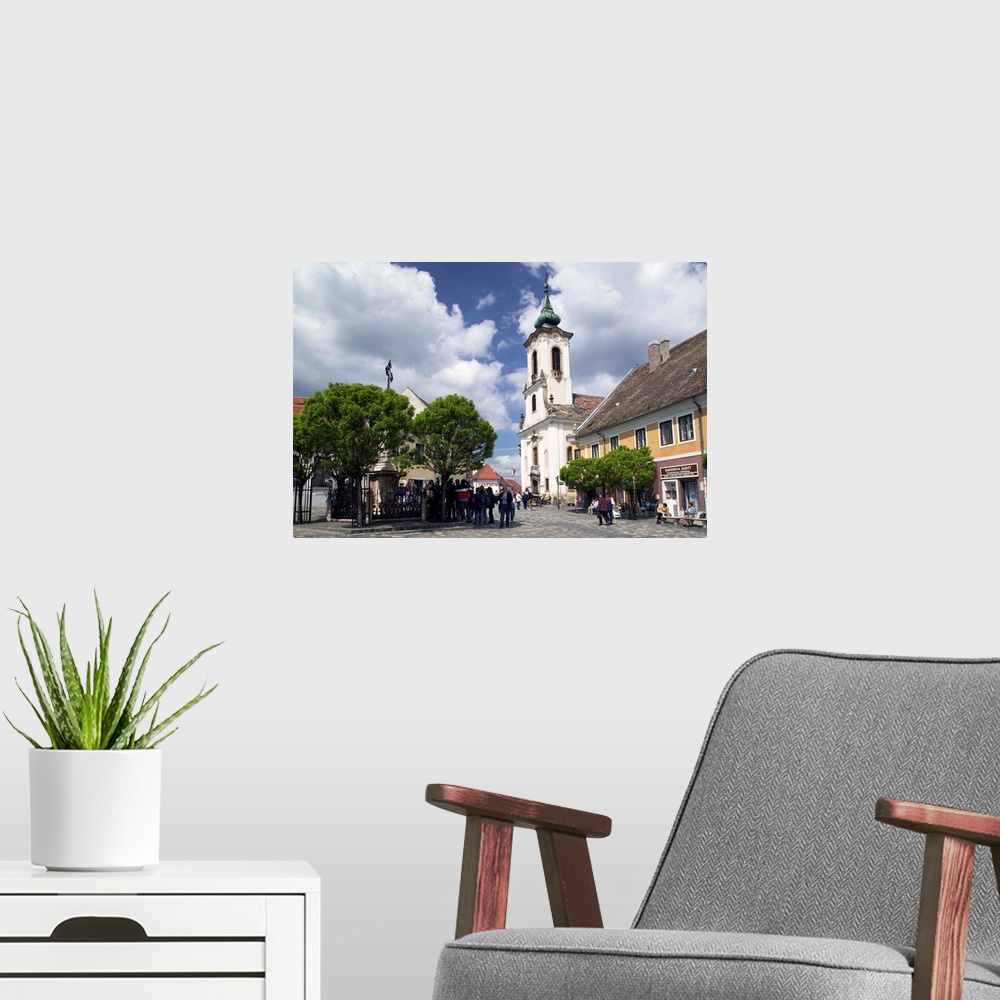 A modern room featuring Church in a town, Blagovestenska Church, Fo Ter Square, Szentendre, Hungary