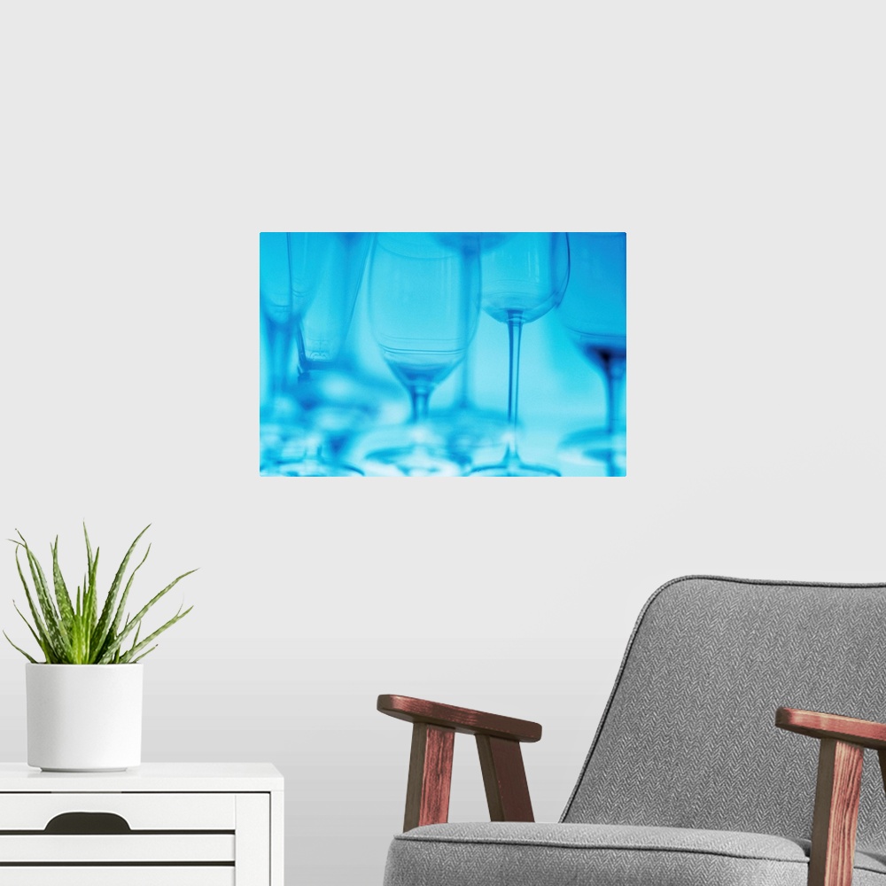 A modern room featuring blue glases