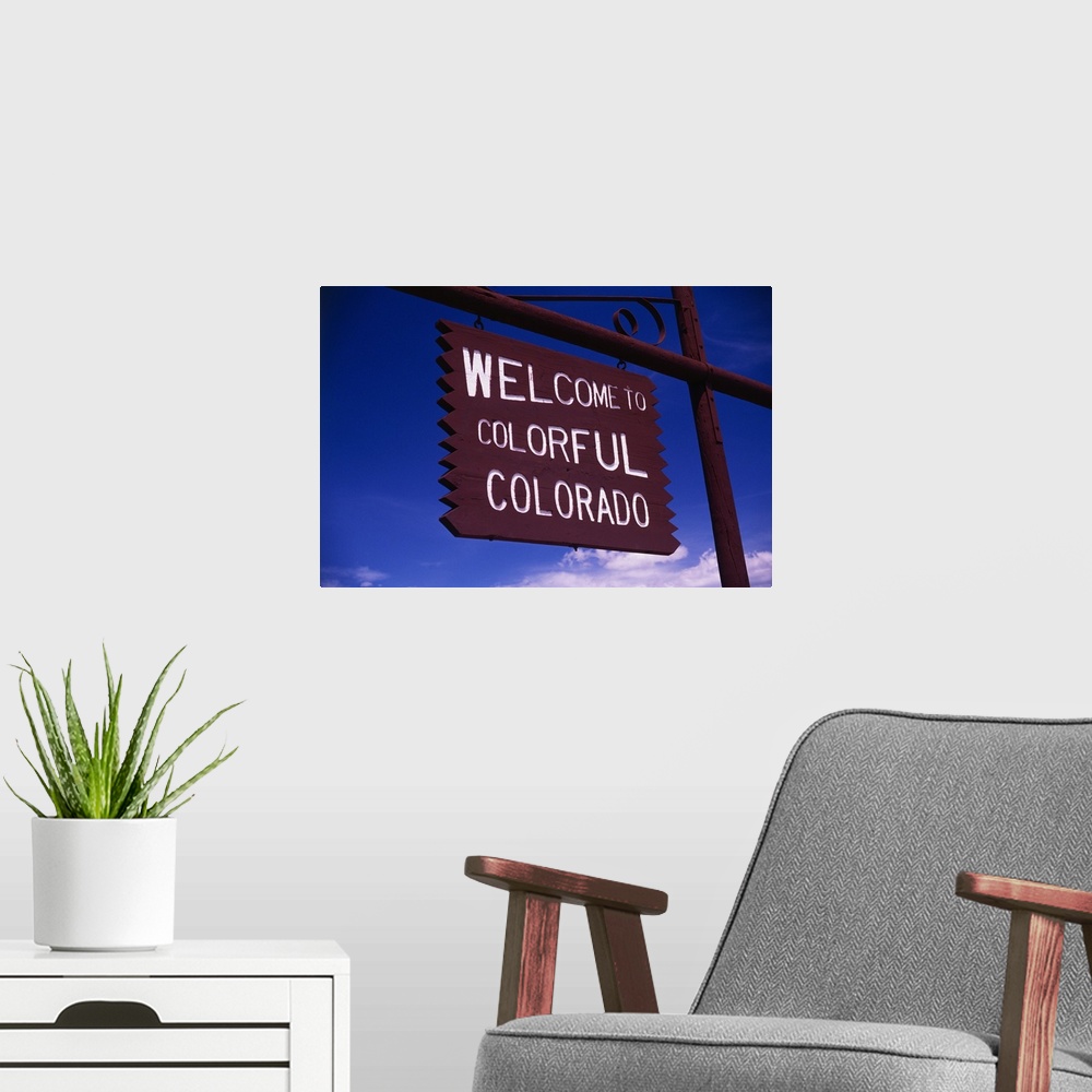 A modern room featuring Colorado Road Sign