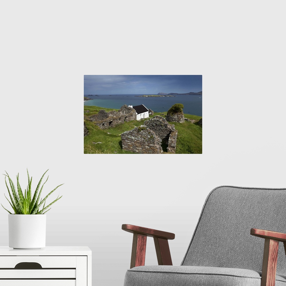 A modern room featuring Cottage and Deserted Cottages on Great Blasket Island, County Kerry, Ireland