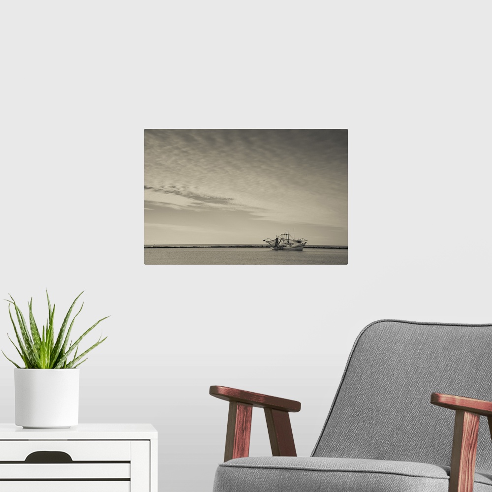 A modern room featuring Fishing boat in the sea, Gulf Of Mexico, Biloxi, Mississippi