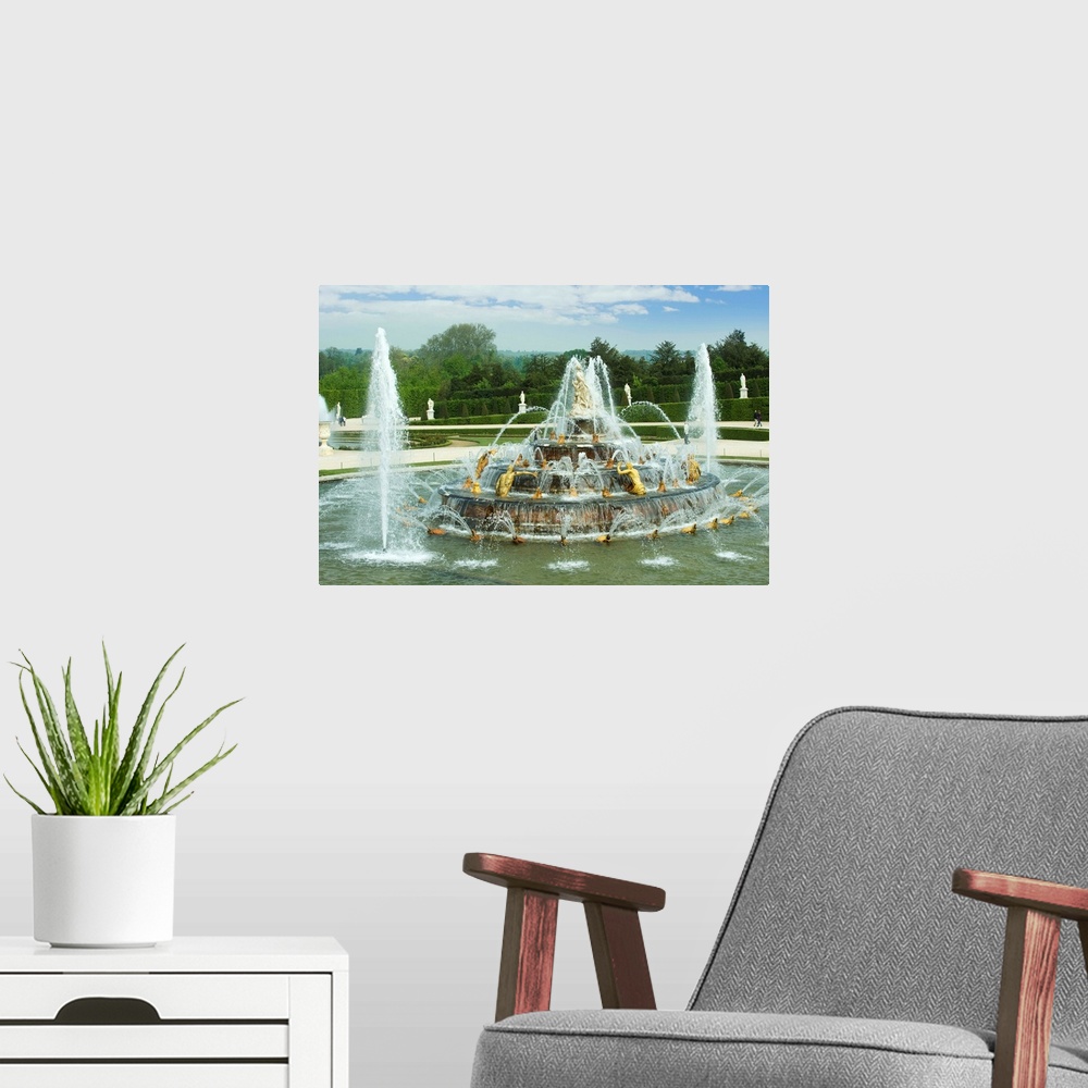 A modern room featuring Fountain in a garden, Bassin De Latone, Versailles, Paris, Ile-de-France, France