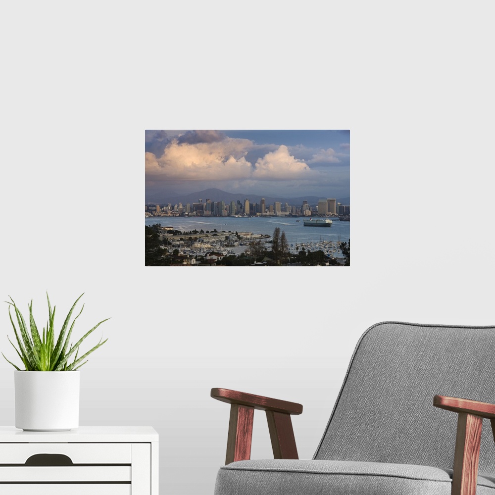 A modern room featuring Harbor and city viewed from Point Loma, Shelter Island Yacht Basin, San Diego, California, USA