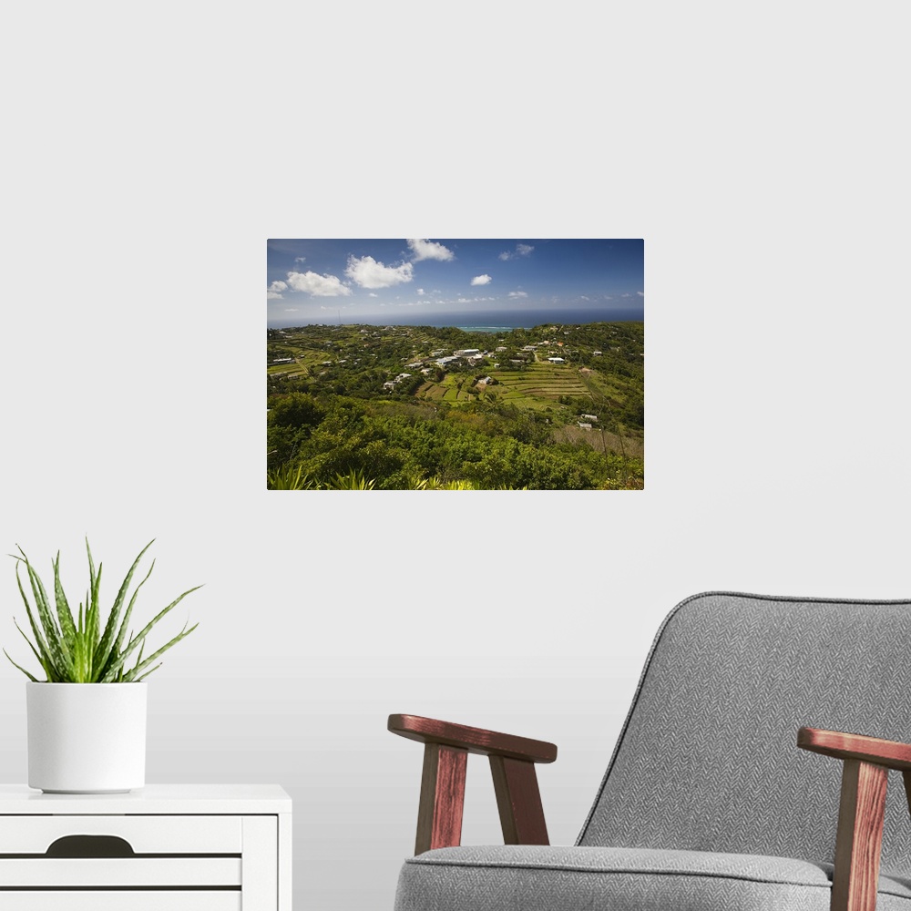 A modern room featuring High angle view of a town at the coast, Mont Lubin, Rodrigues, Mauritius