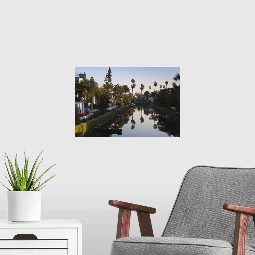A modern room featuring Homes along a canal, Venice, Los Angeles, California, USA