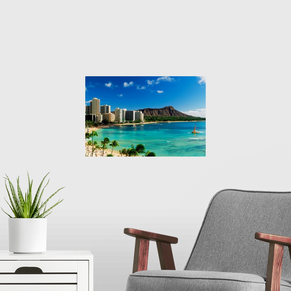A modern room featuring Hotels on the beach, Waikiki Beach, Oahu, Honolulu, Hawaii, USA