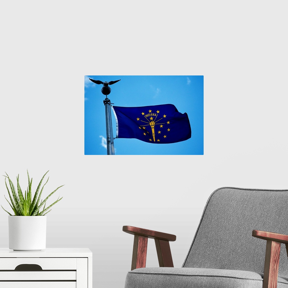 A modern room featuring Indiana State Flag