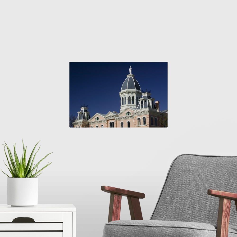 A modern room featuring Low angle view of a courthouse, Presidio County Courthouse, Marfa, Texas