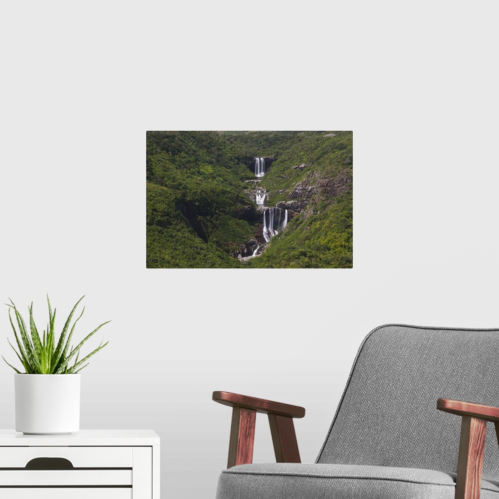 A modern room featuring Low angle view of a waterfall, Tamarind Falls, Mare Aux Vacoas, Mauritius