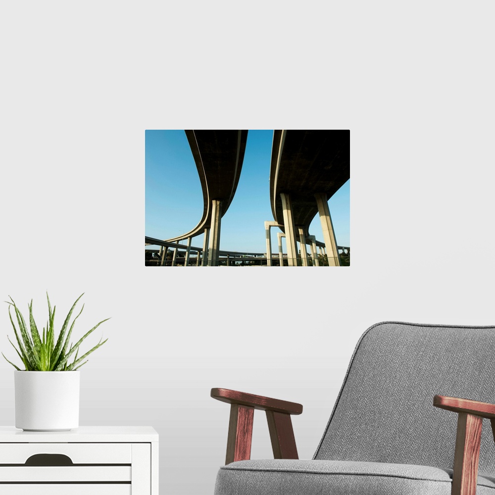 A modern room featuring Low angle view of overpasses, Interstate 105, Los Angeles, California II