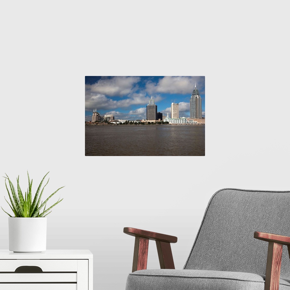 A modern room featuring Skyscrapers at the waterfront, RSA Battle House Tower, Mobile River, Mobile, Alabama