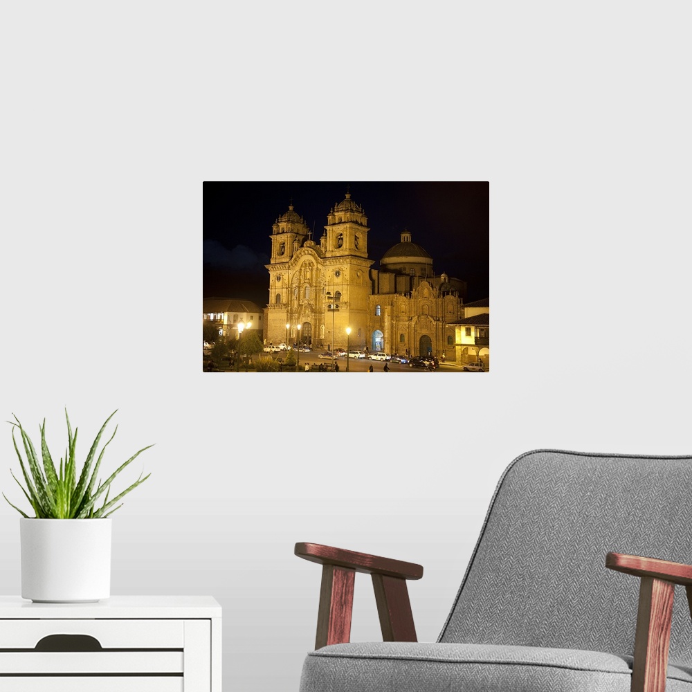 A modern room featuring Town square lit up at night, Plaza de Armas, Cuzco, Cusco Province, Peru