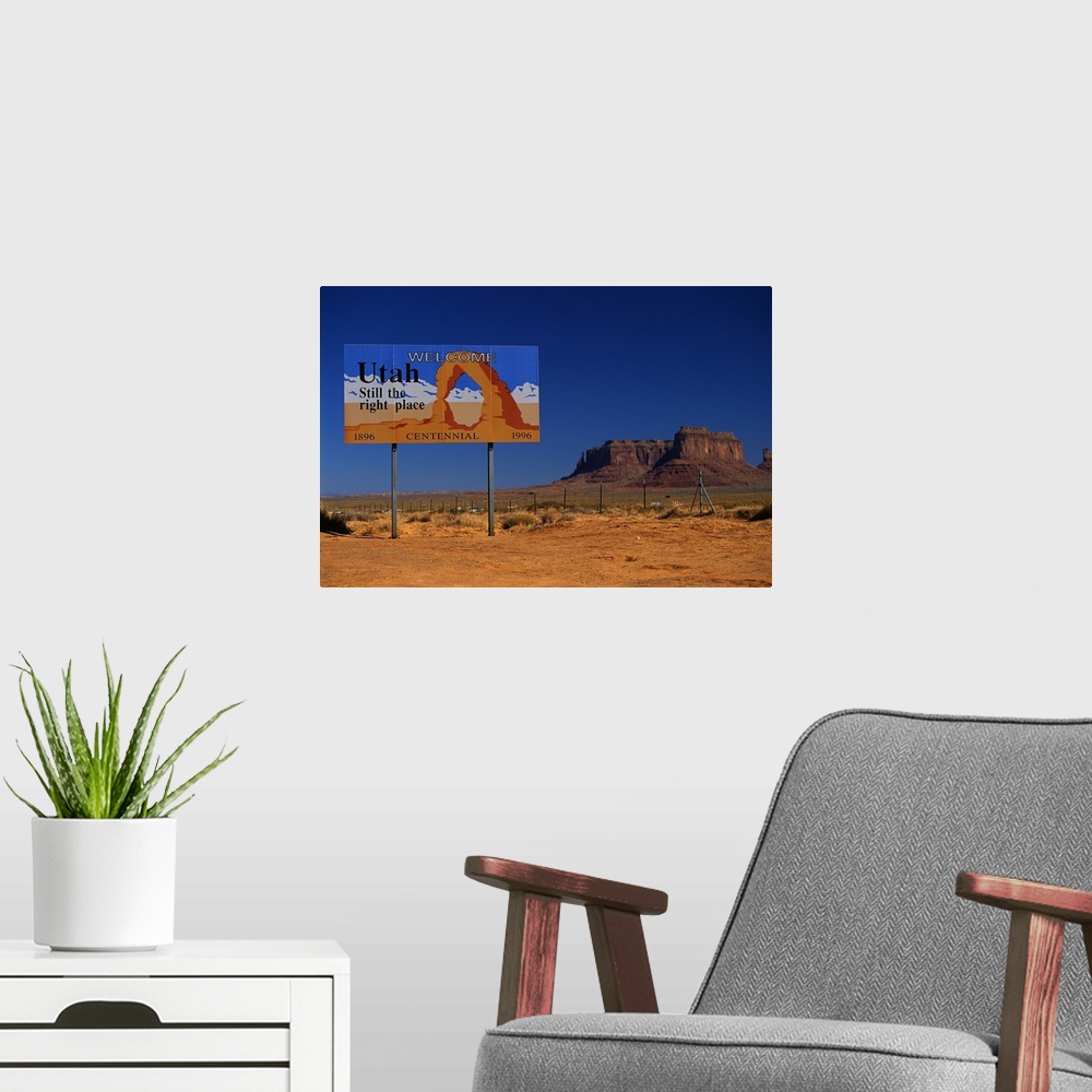 A modern room featuring Utah State Sign UT