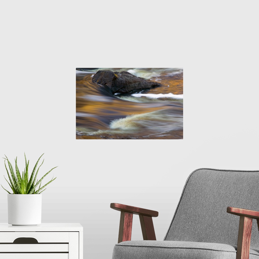 A modern room featuring Water rushing over rocks, close up, Saint Louis River, Minnesota