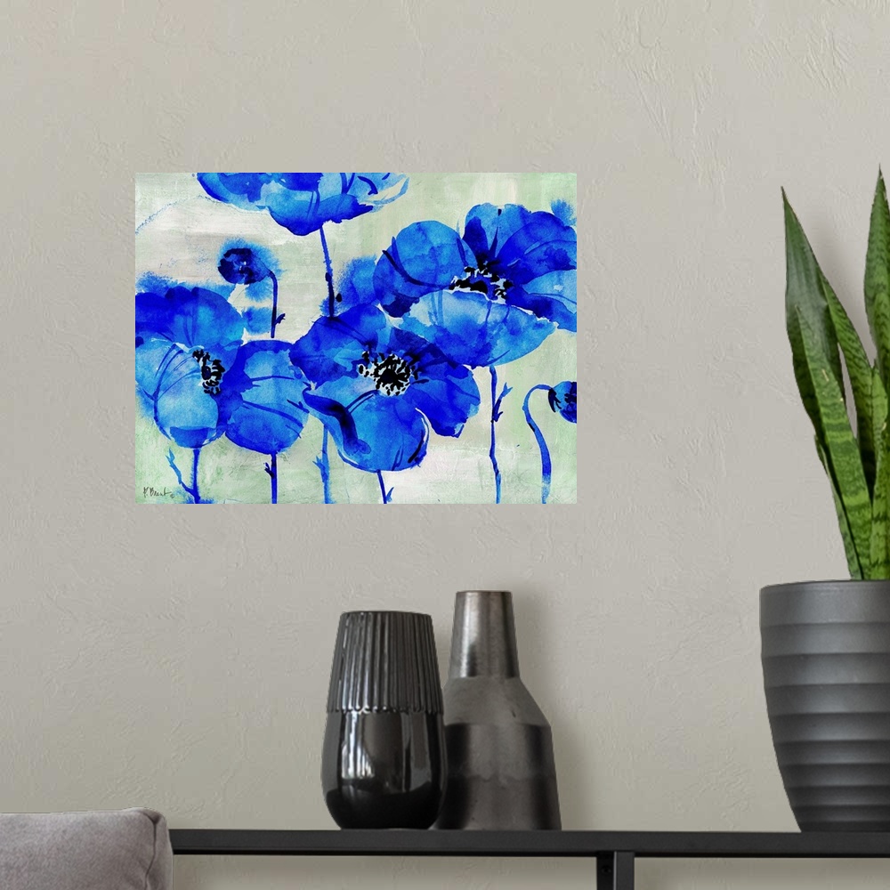 A modern room featuring Amalfi Poppies - Blue