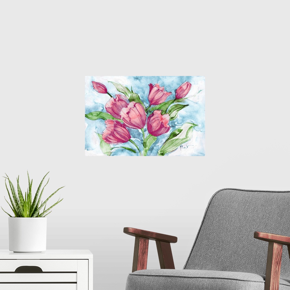 A modern room featuring Fresh Tulips - Magenta