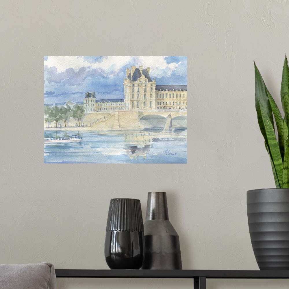 A modern room featuring The Louvre with a Bateau Mouche