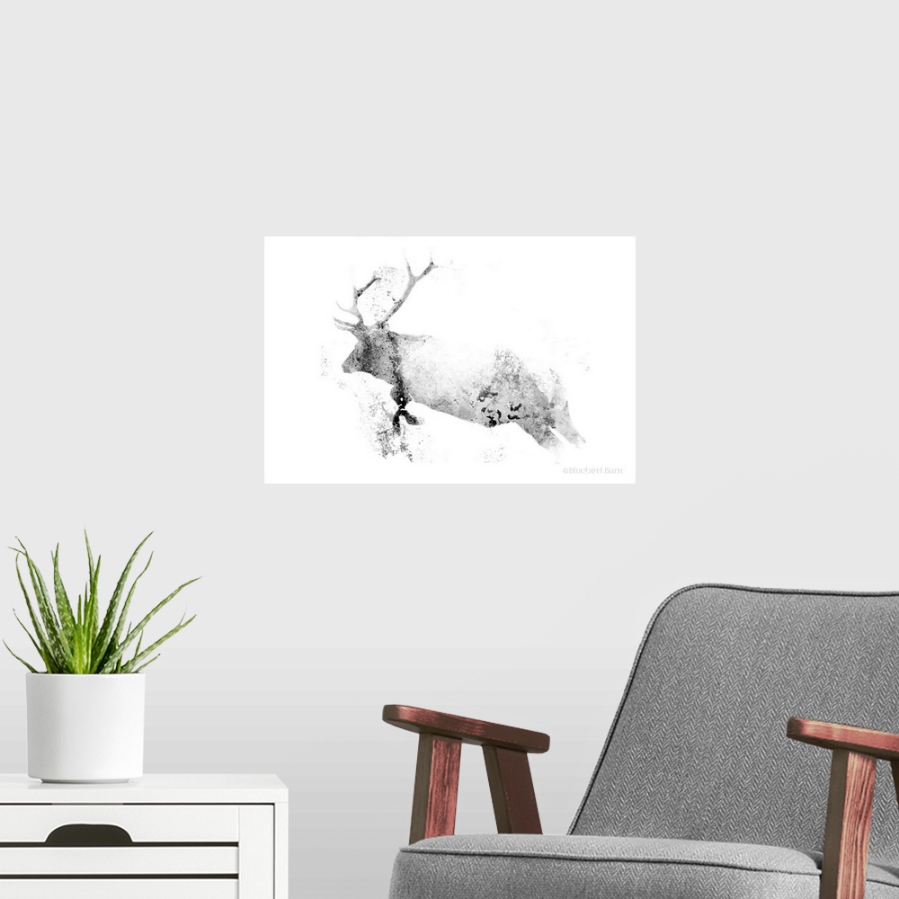 A modern room featuring Running Woodland Minimalist Elk