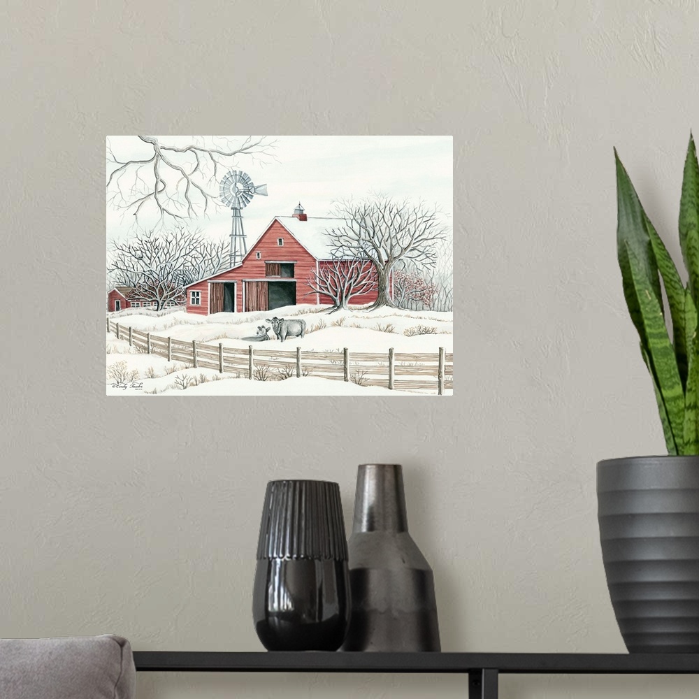 A modern room featuring Winter Barn with Windmill