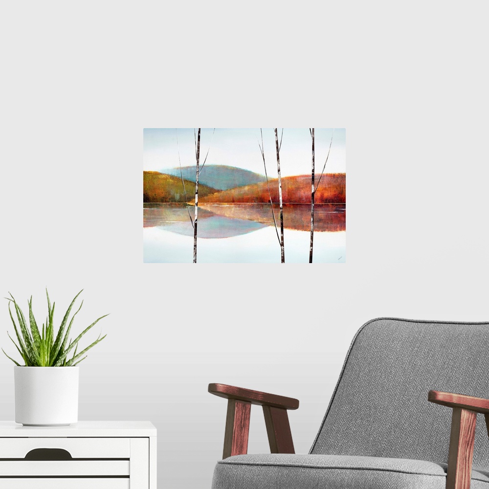 A modern room featuring Calm Waters VII