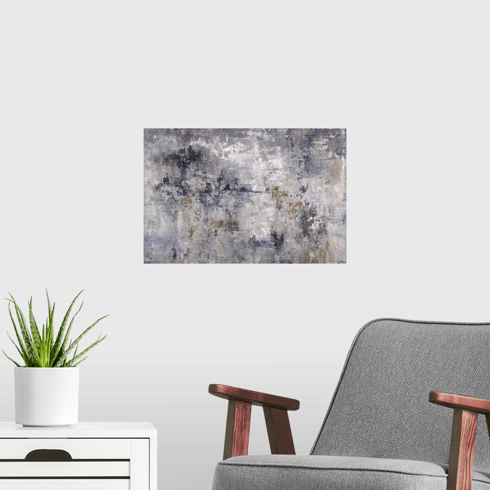 A modern room featuring Rough abstract artwork in shades of grey and brown.