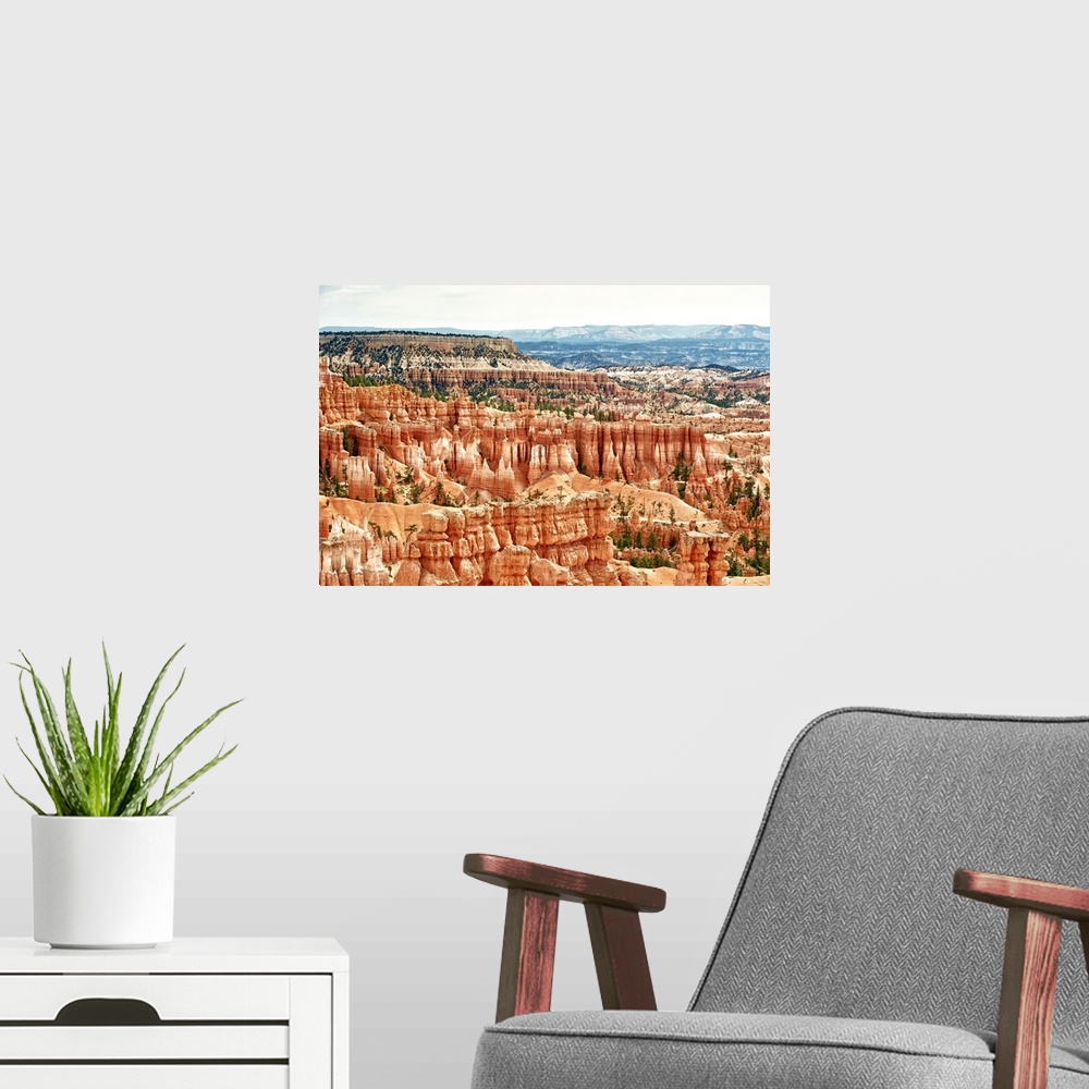 A modern room featuring Fine art photo of the rock formations in Bryce Canyon in the desert, Utah.