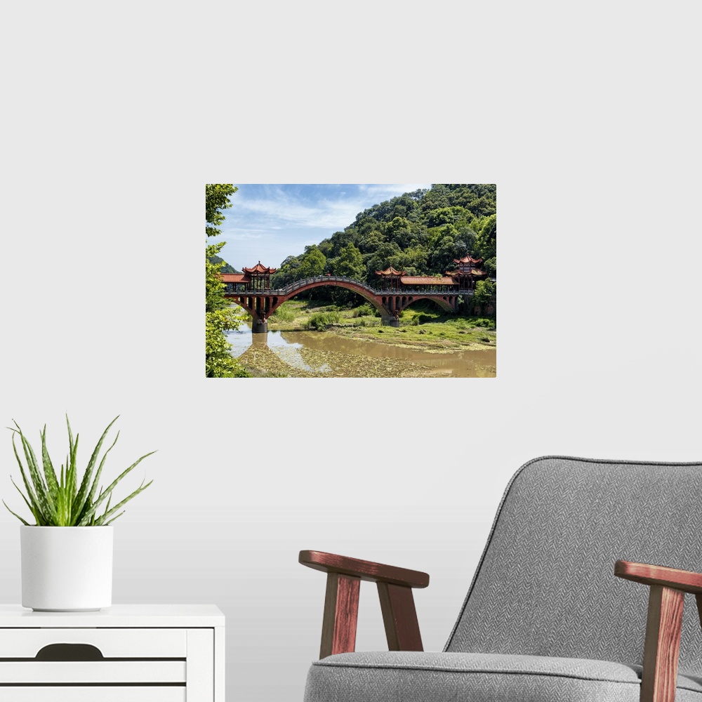 A modern room featuring Leshan Giant Buddha Bridge, China 10MKm2 Collection.