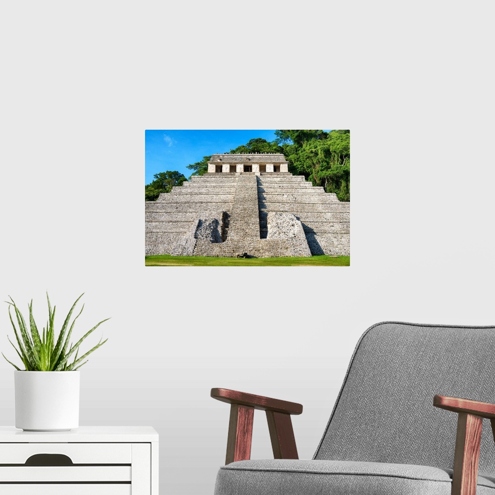 A modern room featuring Photograph of The Mayan Temple of Inscriptions in Palenque (anciently known as Lakamha), Mexico. ...