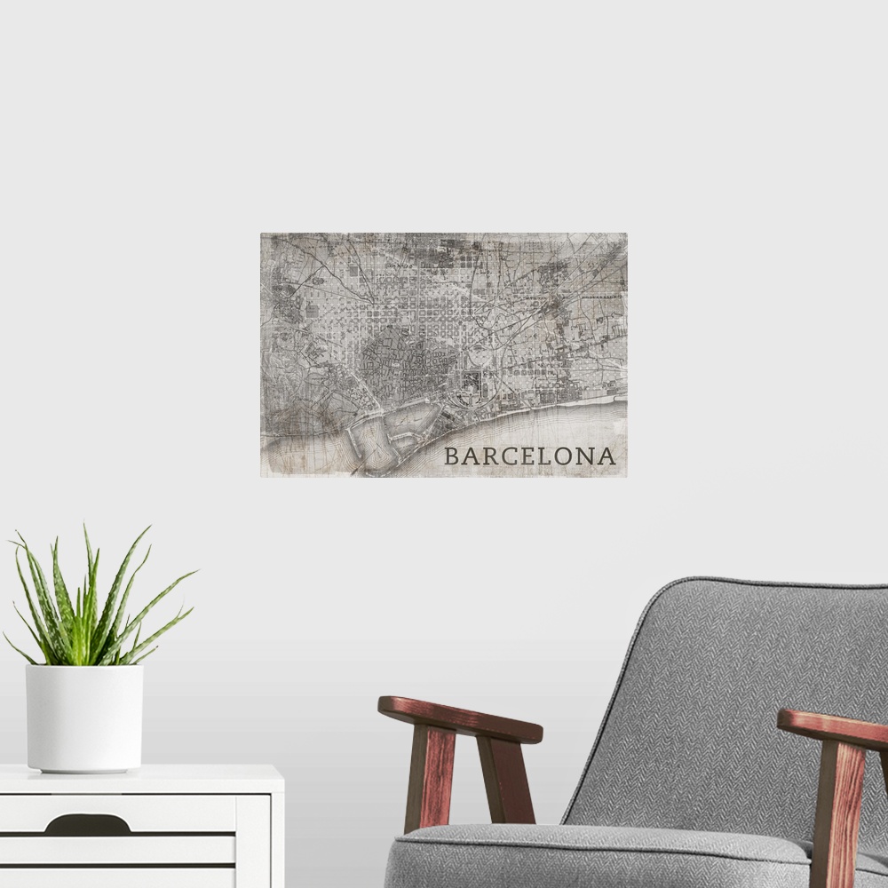 A modern room featuring Map Barcelona Beige