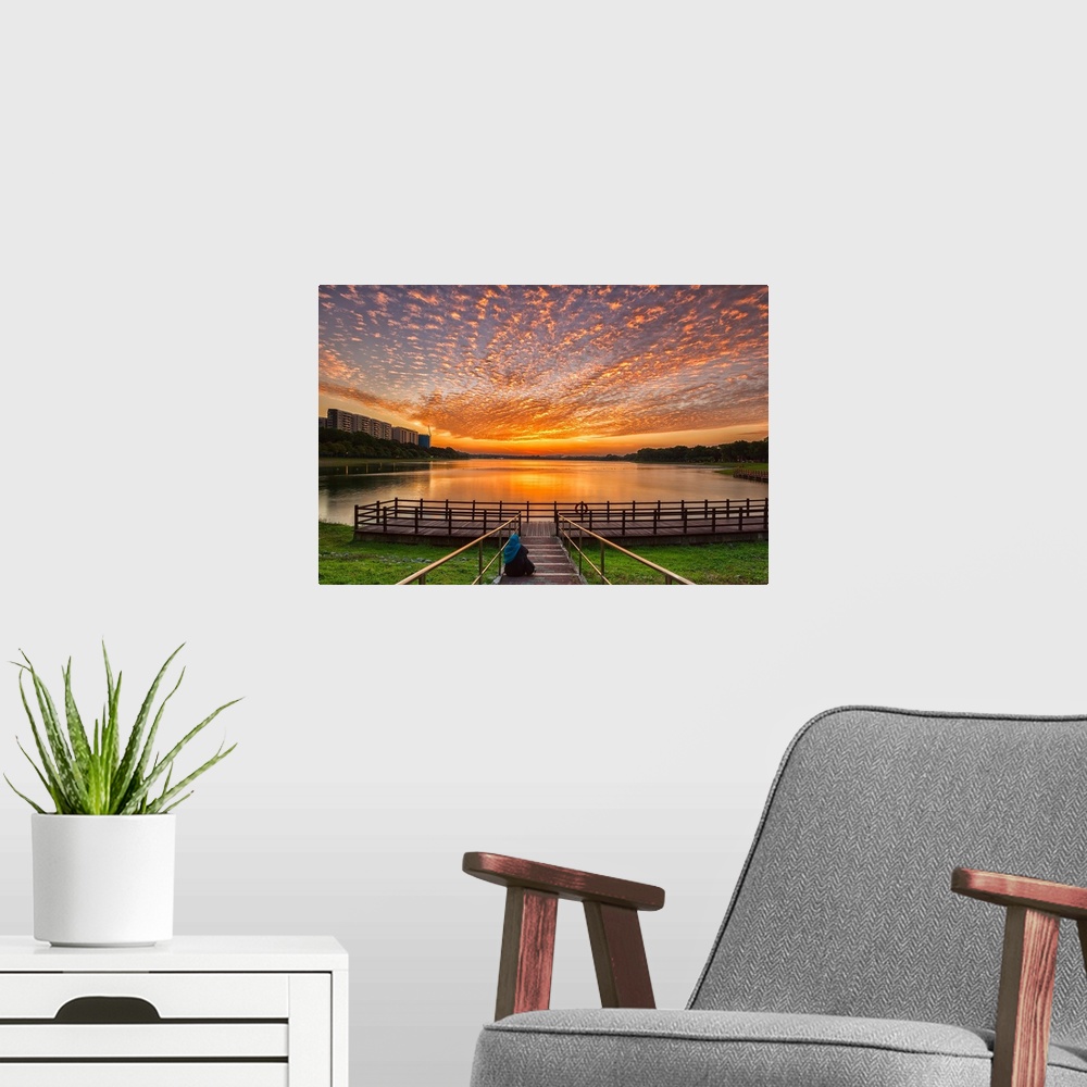 A modern room featuring Unique sunset sky at Reservoir Park, Southern Pines, North Carolina.