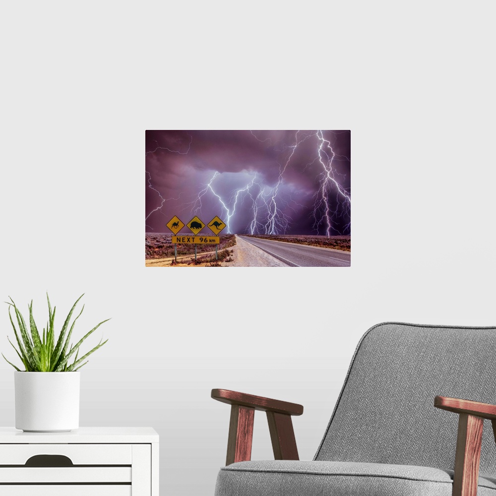 A modern room featuring Storms coming in on the arbor, Eyre Highway, South Australia.