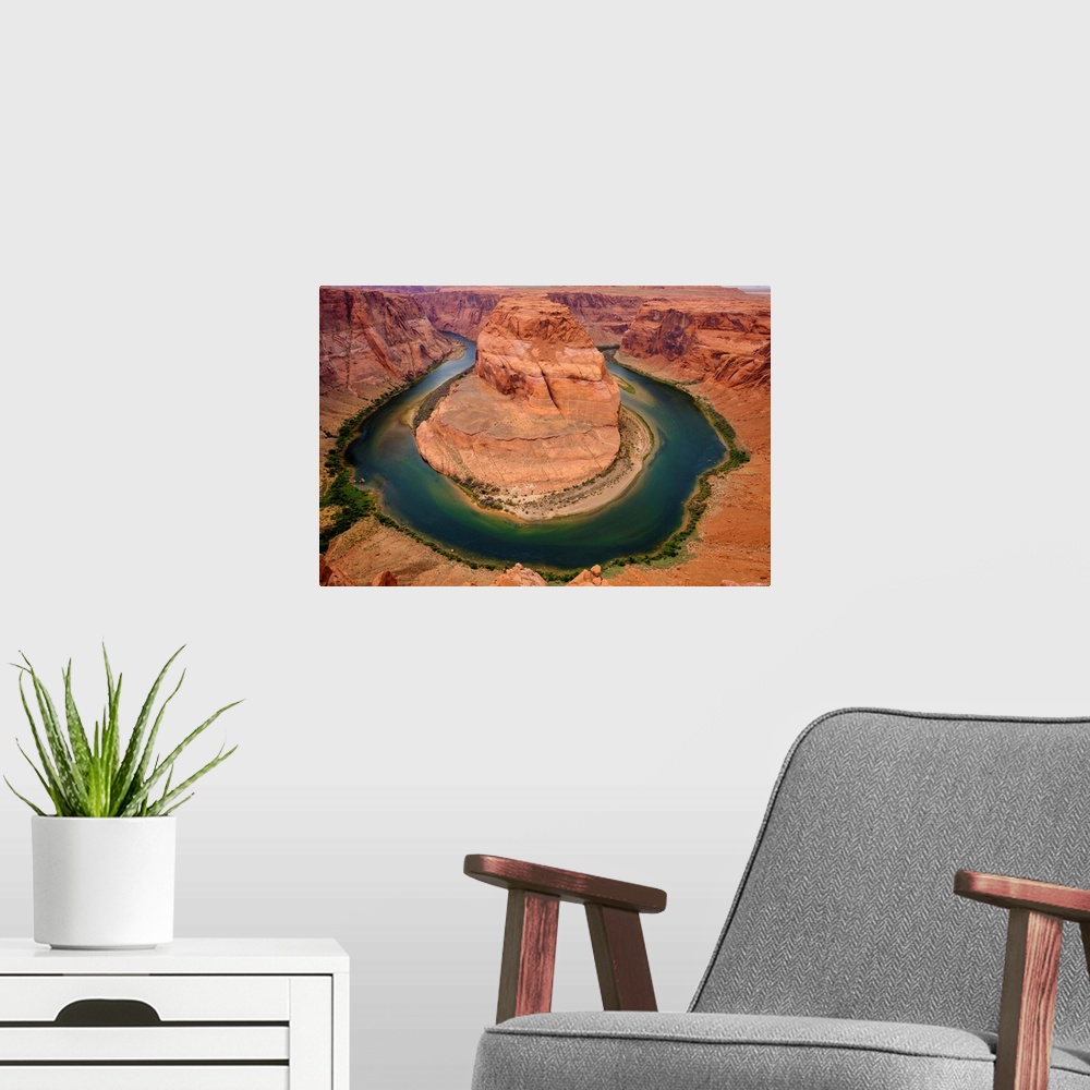 A modern room featuring Photograph of horseshoe bend river in Arizona.